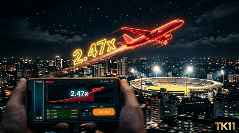 TK11 Aviator crash game Bangladesh red airplane 2.47x multiplier Dhaka skyline mobile casino