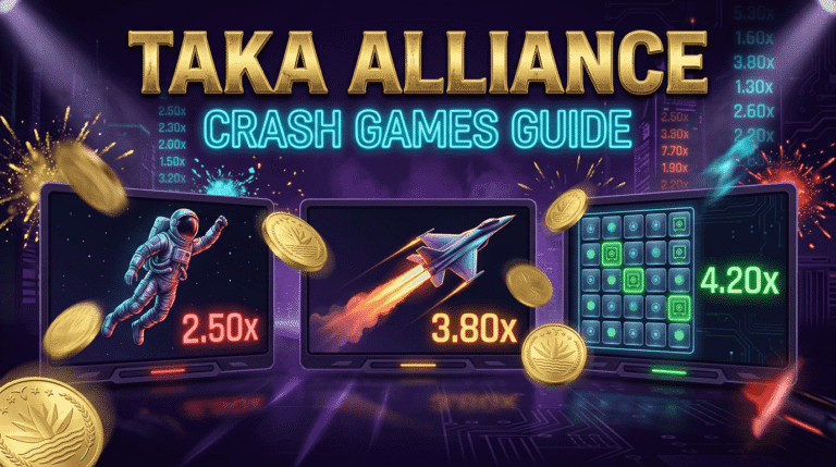 Crash games Bangladesh comparison banner — TAKA ALLIANCE Spaceman JetX Mines tested across 20 platforms with real multiplier data