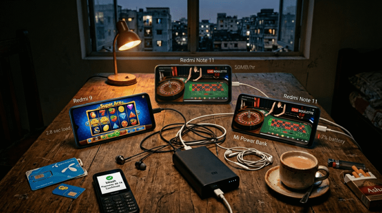 Mobile gaming performance guide Bangladesh three budget phones Redmi Galaxy Realme slots Aviator live casino data battery
