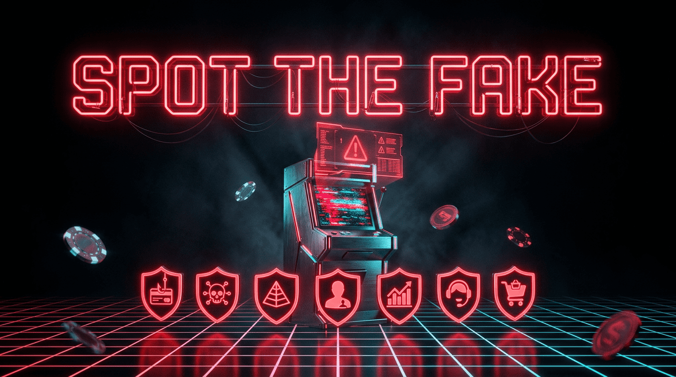 How to Spot Fake Gaming Sites in Bangladesh — 7 Red Flags Every Player Should Know in 2026 Spot the fake gaming sites Bangladesh cyberpunk warning banner