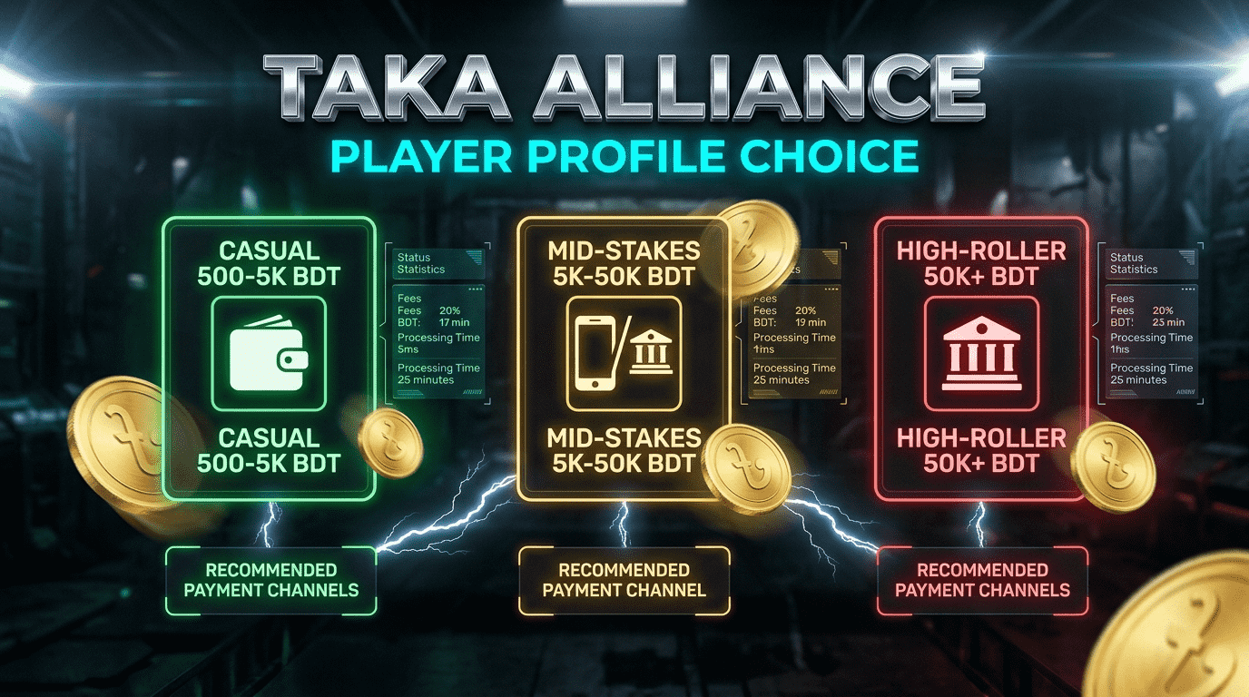 Mobile wallet vs bank transfer player profile dashboard — TAKA ALLIANCE 3 Bangladesh gaming profiles casual mid-stakes high-roller tested choice